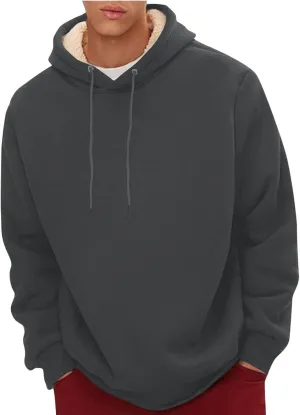 Men's Casual Fleece Sherpa Lined Hoodie Winter Warm Pullover Hooded Sweatshirt