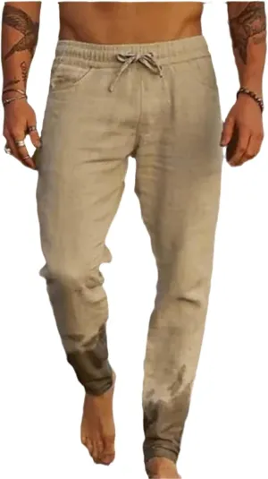 Mens Casual Linen Pants Elastic Waist Drawstring Lightweight Summer Beach Yoga Pants Tapered Chino Pants Work Trousers