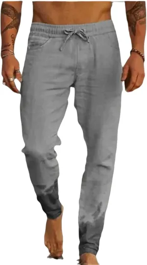 Mens Casual Linen Pants Elastic Waist Drawstring Lightweight Summer Beach Yoga Pants Tapered Chino Pants Work Trousers