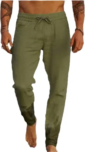 Mens Casual Linen Pants Elastic Waist Drawstring Lightweight Summer Beach Yoga Pants Tapered Chino Pants Work Trousers