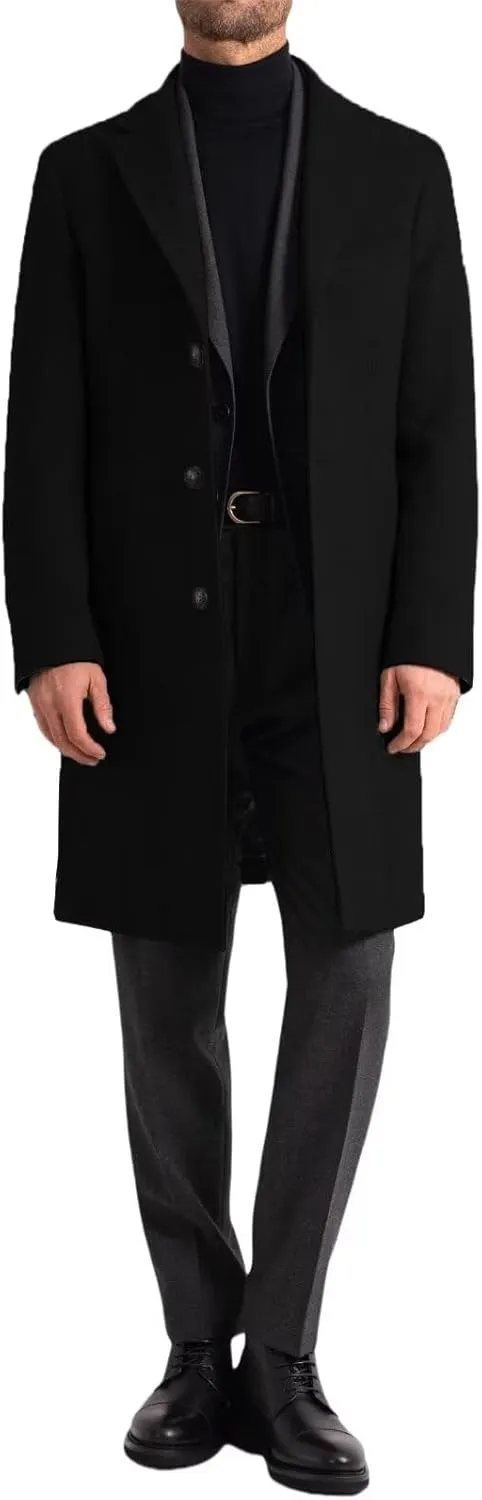 Men's Classic Coat Winter Wool Blend Long Trench Coat Notch Lapel Single Breasted Business Party Overcoat ASDF10