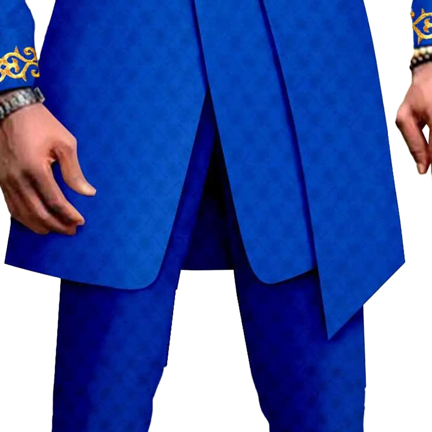 Men's Double Breasted Slim Fit Embroidery Suits African Chain Decorate Ethnic Suits Slim Fit Blazer Pants Outfits