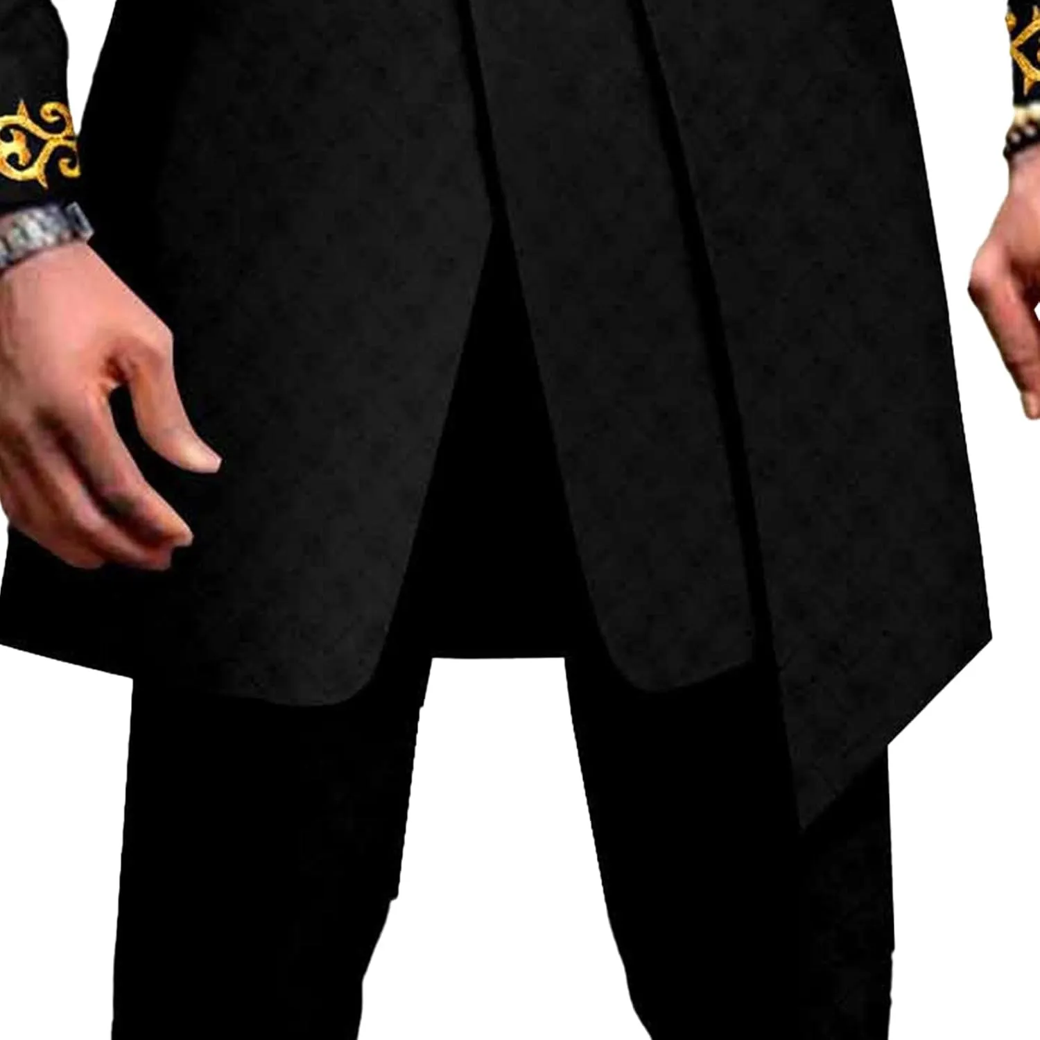 Men's Double Breasted Slim Fit Embroidery Suits African Chain Decorate Ethnic Suits Slim Fit Blazer Pants Outfits