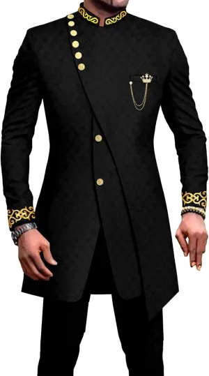 Men's Double Breasted Slim Fit Embroidery Suits African Chain Decorate Ethnic Suits Slim Fit Blazer Pants Outfits