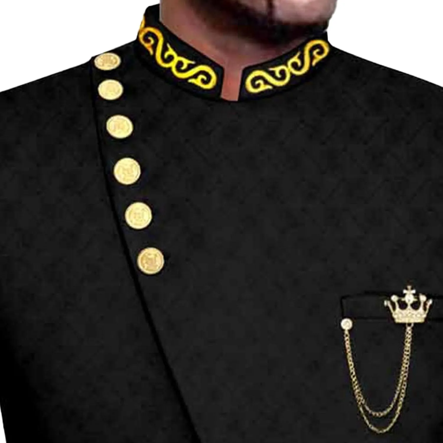 Men's Double Breasted Slim Fit Embroidery Suits African Chain Decorate Ethnic Suits Slim Fit Blazer Pants Outfits