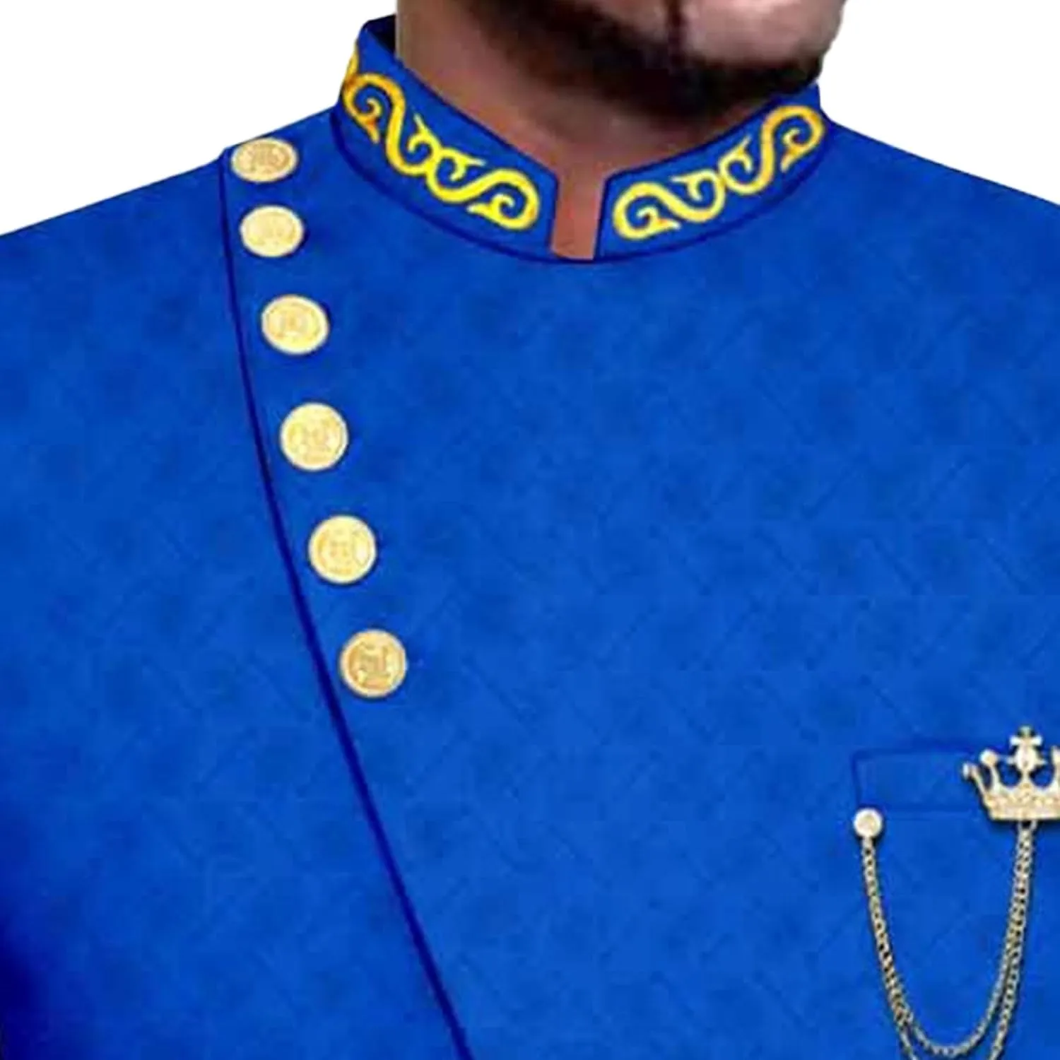 Men's Double Breasted Slim Fit Embroidery Suits African Chain Decorate Ethnic Suits Slim Fit Blazer Pants Outfits