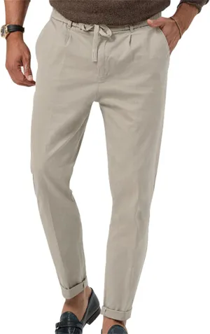 Mens Drawstring Cotton Linen Pants Comfy Drawstring Sweatpants Elastic Waist Casual Loose Business Trousers