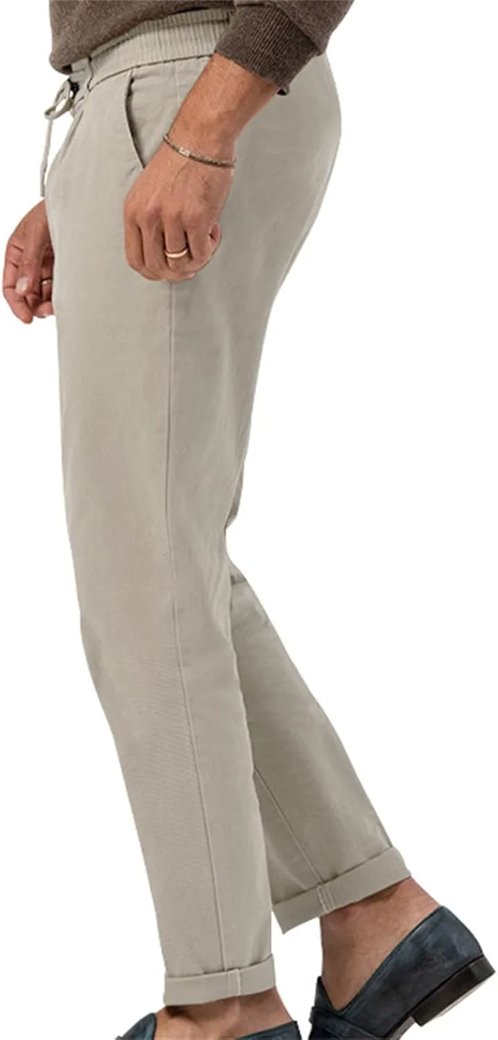 Mens Drawstring Cotton Linen Pants Comfy Drawstring Sweatpants Elastic Waist Casual Loose Business Trousers