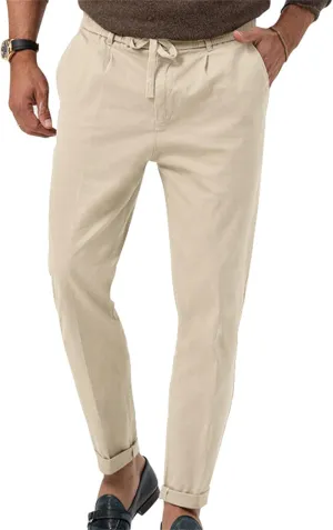 Mens Drawstring Cotton Linen Pants Comfy Drawstring Sweatpants Elastic Waist Casual Loose Business Trousers