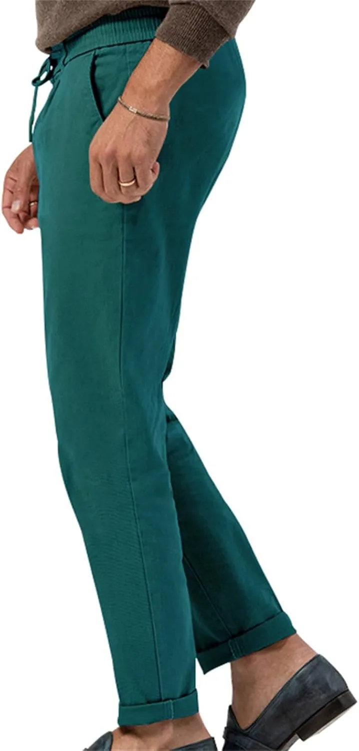Mens Drawstring Cotton Linen Pants Comfy Drawstring Sweatpants Elastic Waist Casual Loose Business Trousers