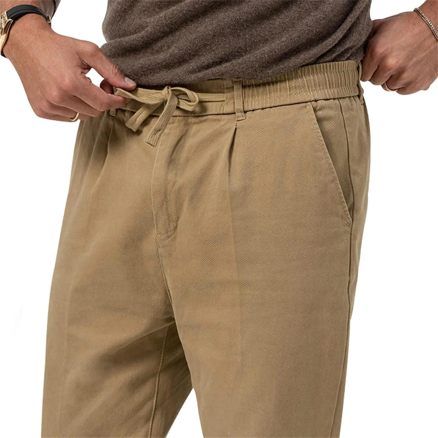 Mens Drawstring Cotton Linen Pants Comfy Drawstring Sweatpants Elastic Waist Casual Loose Business Trousers