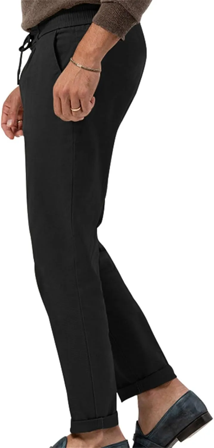 Mens Drawstring Cotton Linen Pants Comfy Drawstring Sweatpants Elastic Waist Casual Loose Business Trousers