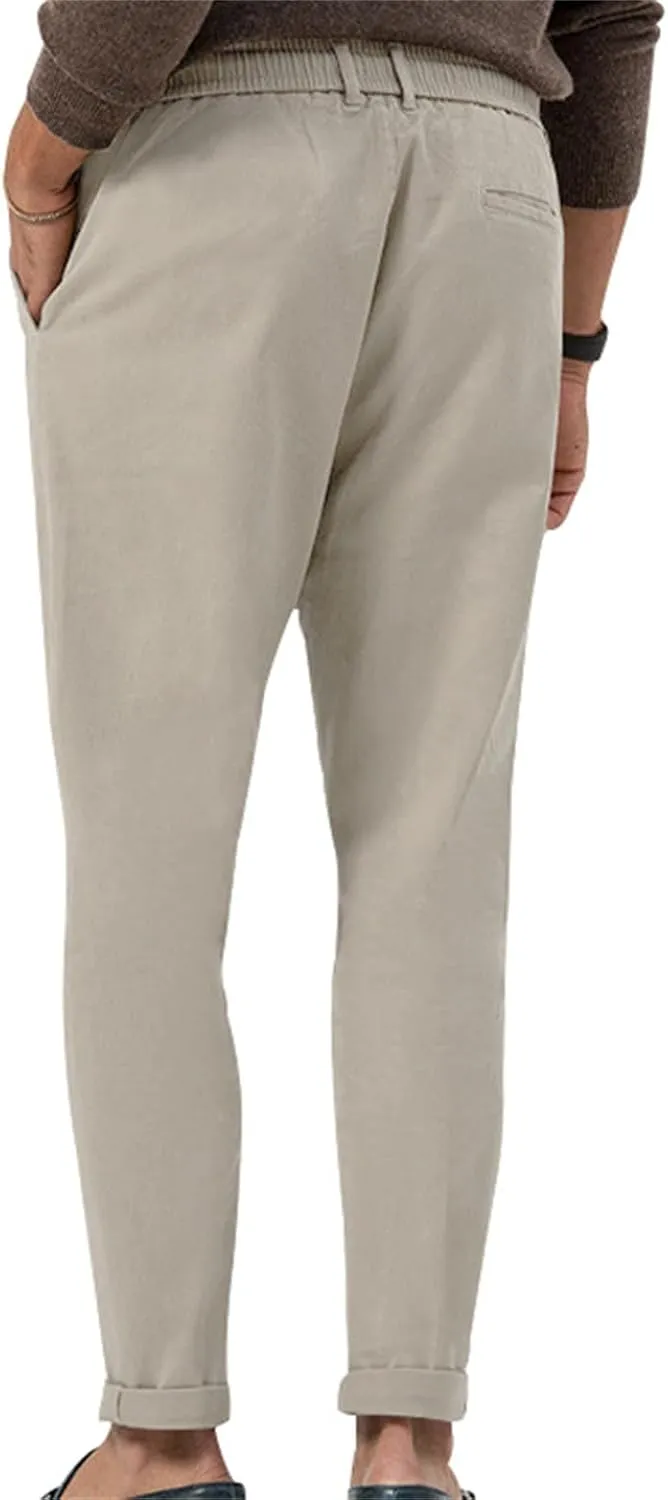 Mens Drawstring Cotton Linen Pants Comfy Drawstring Sweatpants Elastic Waist Casual Loose Business Trousers