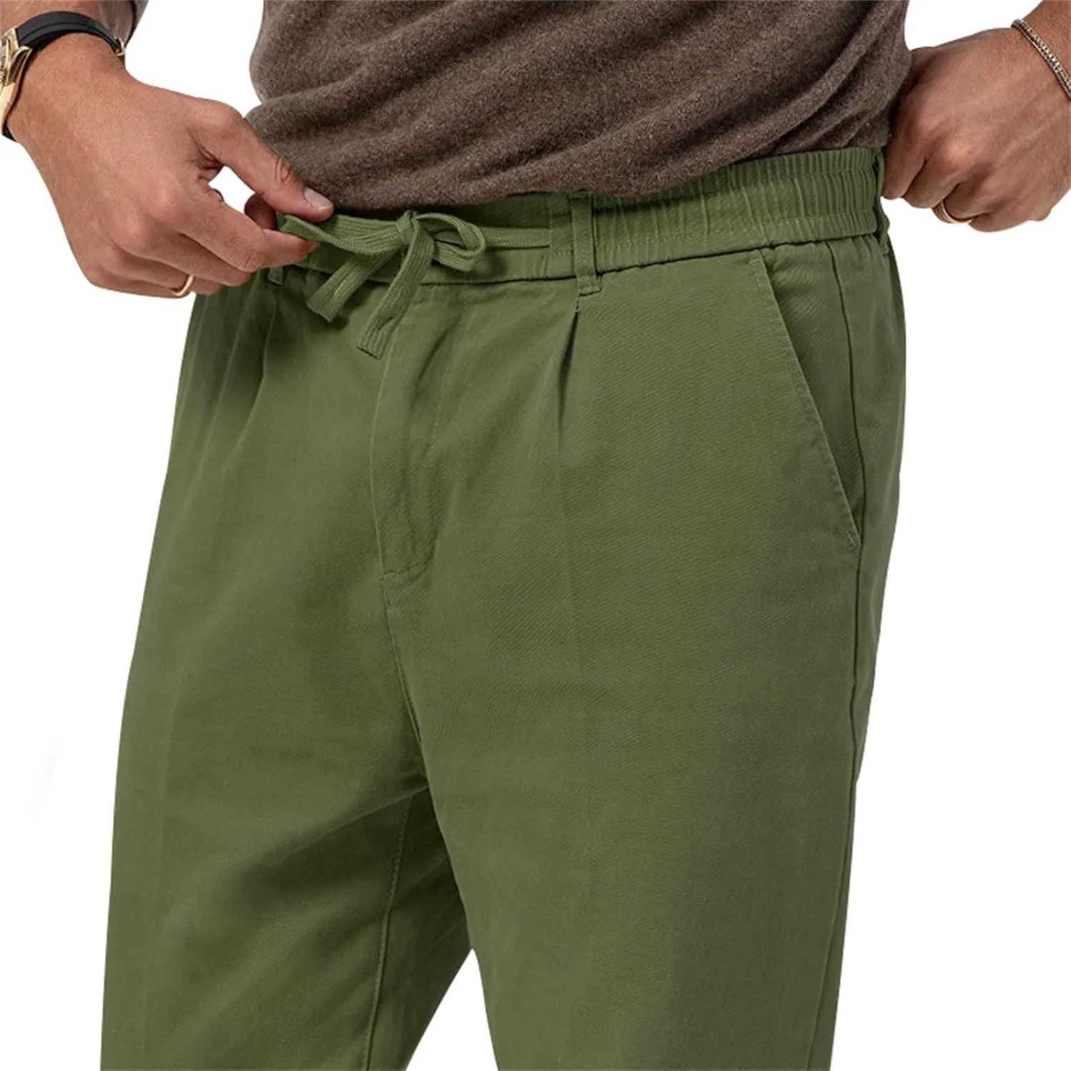 Mens Drawstring Cotton Linen Pants Comfy Drawstring Sweatpants Elastic Waist Casual Loose Business Trousers