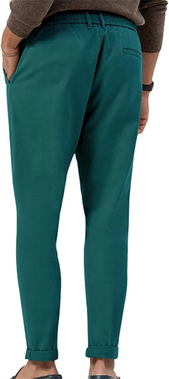 Mens Drawstring Cotton Linen Pants Comfy Drawstring Sweatpants Elastic Waist Casual Loose Business Trousers