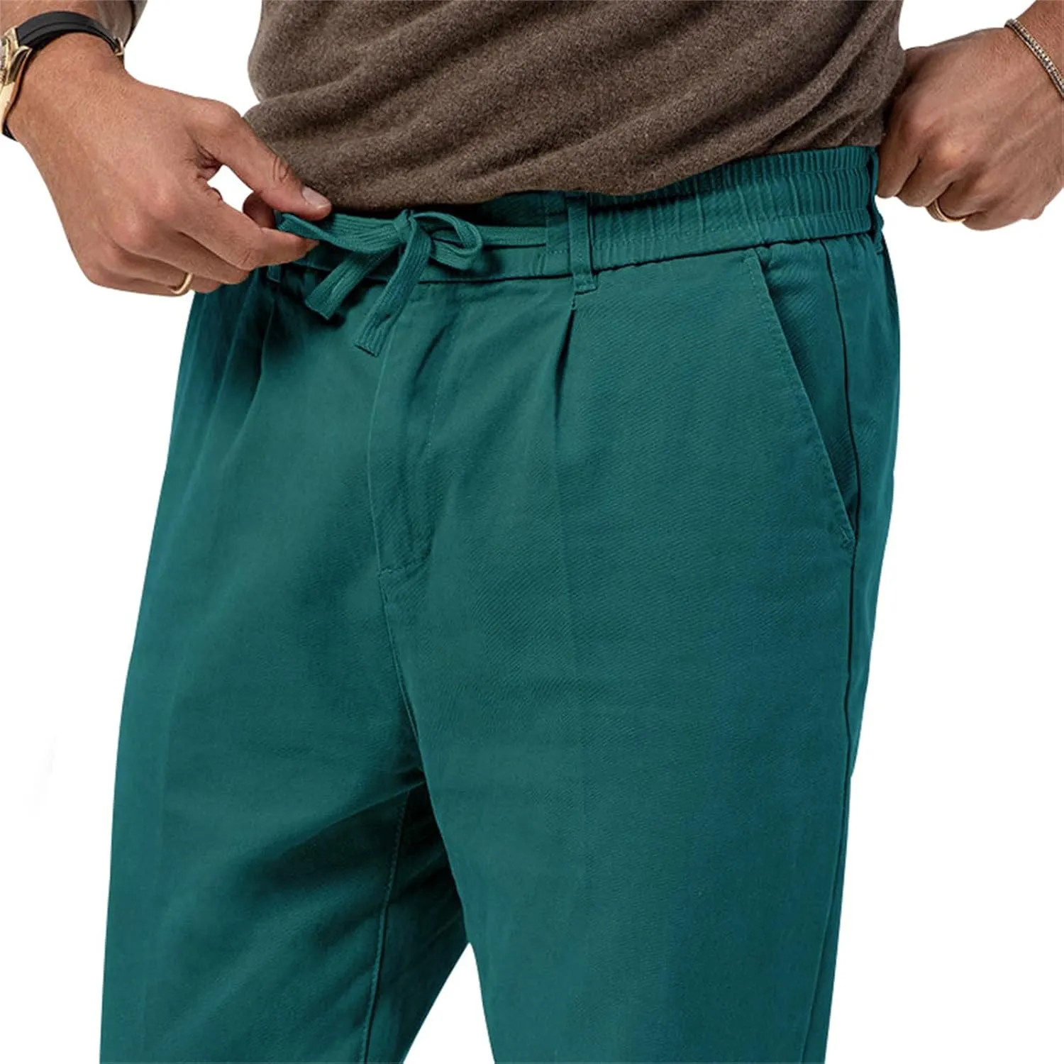Mens Drawstring Cotton Linen Pants Comfy Drawstring Sweatpants Elastic Waist Casual Loose Business Trousers
