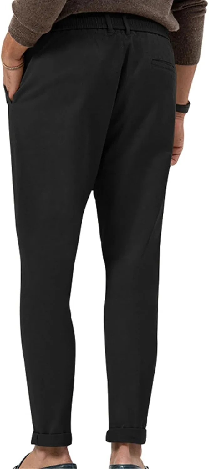 Mens Drawstring Cotton Linen Pants Comfy Drawstring Sweatpants Elastic Waist Casual Loose Business Trousers
