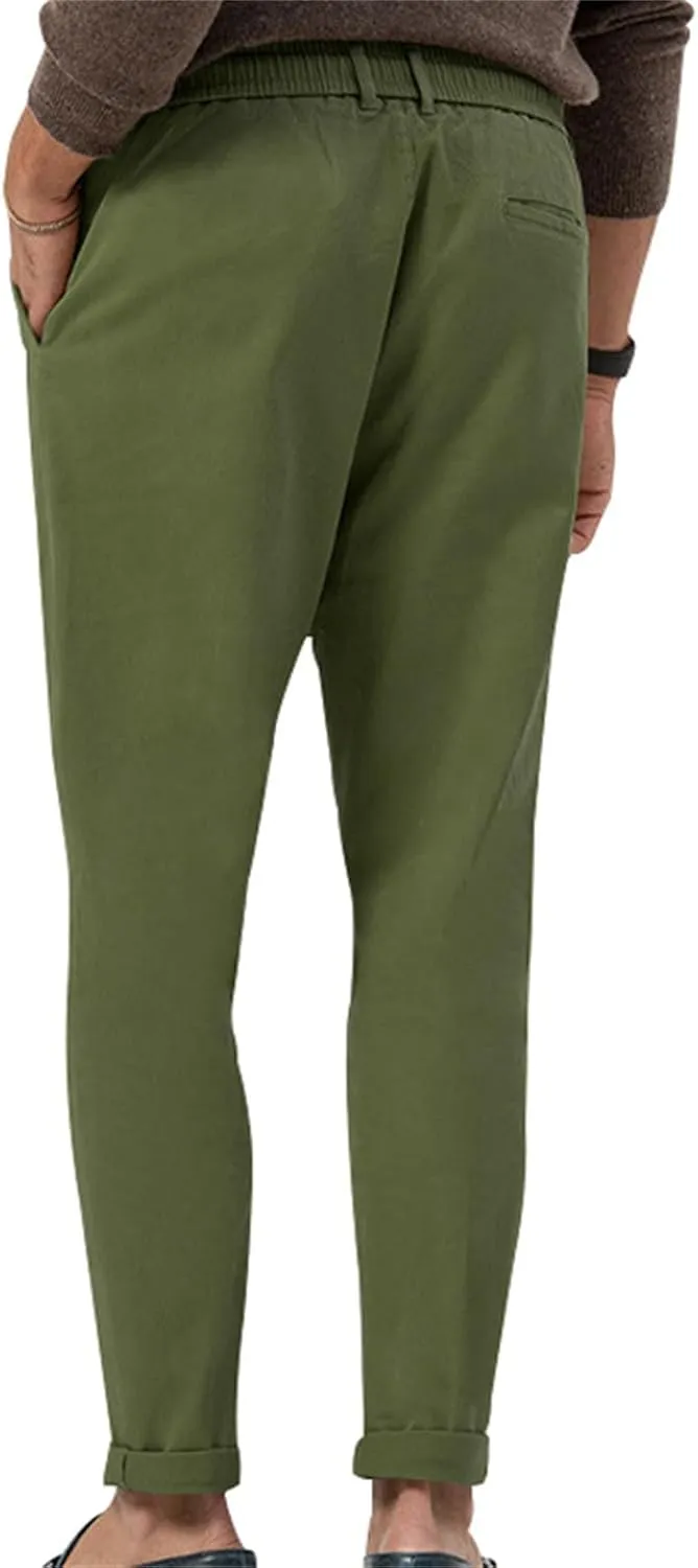 Mens Drawstring Cotton Linen Pants Comfy Drawstring Sweatpants Elastic Waist Casual Loose Business Trousers