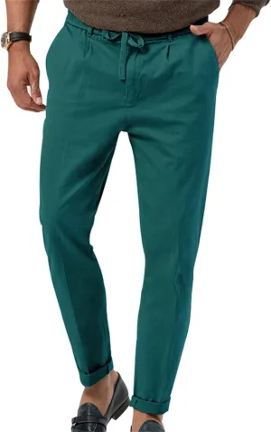 Mens Drawstring Cotton Linen Pants Comfy Drawstring Sweatpants Elastic Waist Casual Loose Business Trousers