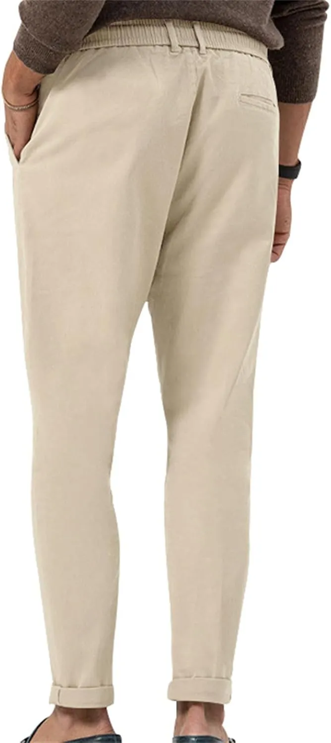 Mens Drawstring Cotton Linen Pants Comfy Drawstring Sweatpants Elastic Waist Casual Loose Business Trousers