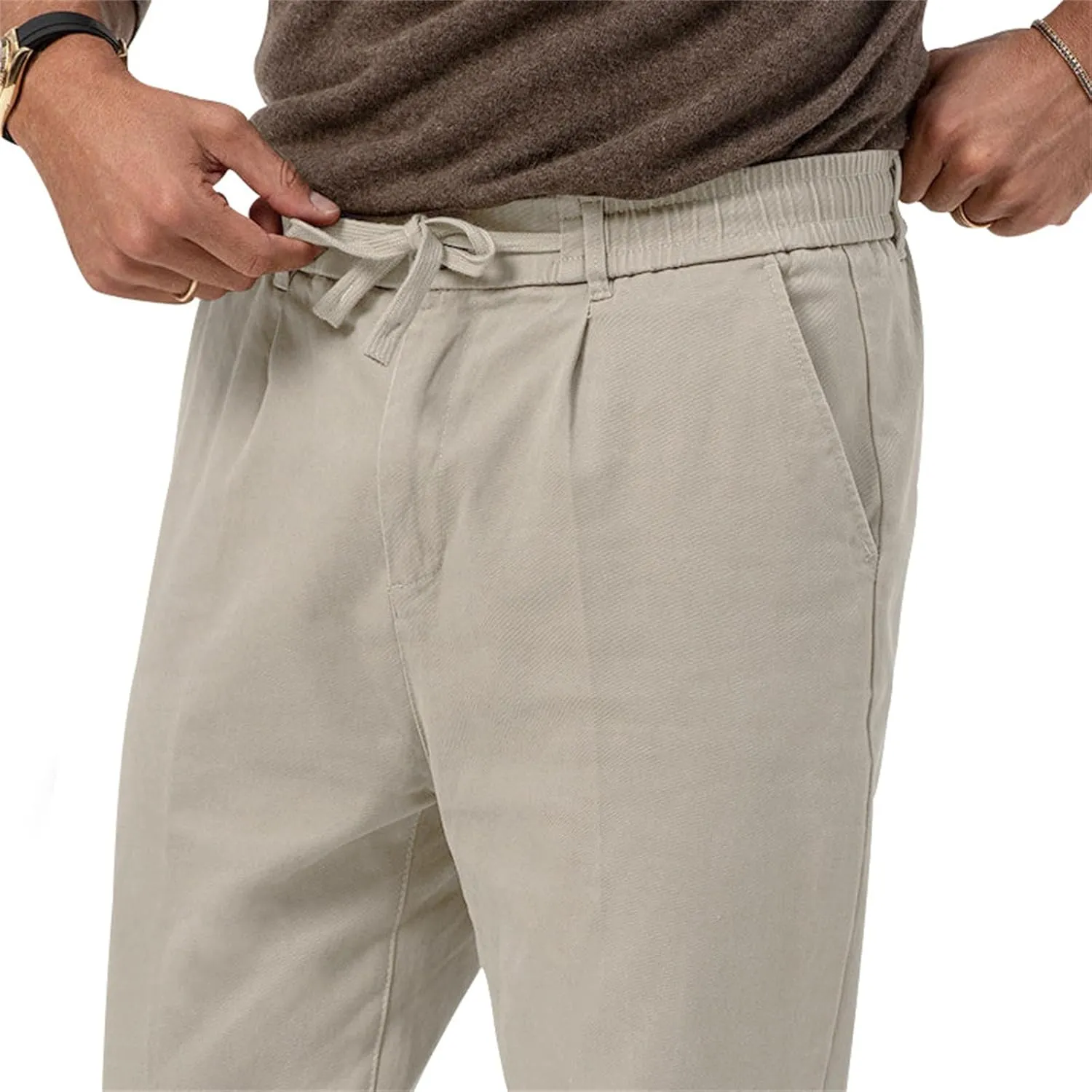 Mens Drawstring Cotton Linen Pants Comfy Drawstring Sweatpants Elastic Waist Casual Loose Business Trousers