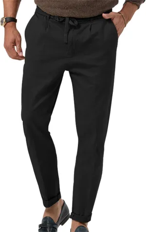 Mens Drawstring Cotton Linen Pants Comfy Drawstring Sweatpants Elastic Waist Casual Loose Business Trousers