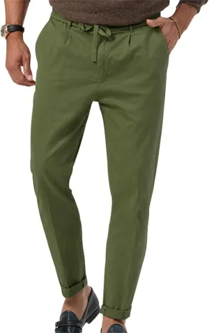 Mens Drawstring Cotton Linen Pants Comfy Drawstring Sweatpants Elastic Waist Casual Loose Business Trousers