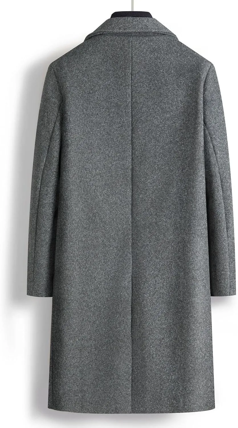 Men's Fall Winter Office Double Breasted Long Dress Wool Coat Overcoat Warm Woolen Casual Lapel Collar Trench Coats