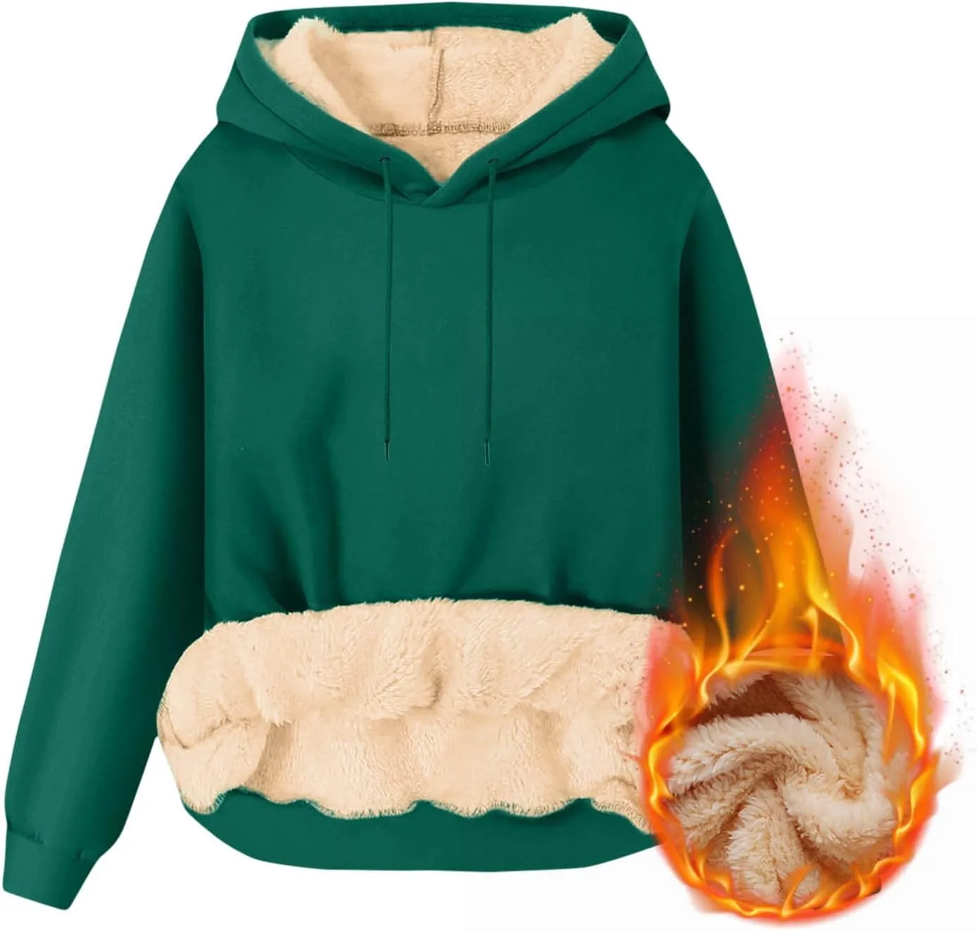 Mens Fleece Hoodie Casual Sherpa Pullover Drawstring Thick Warm Heavy Weight Hooded Sweatshirt Winter Clothes