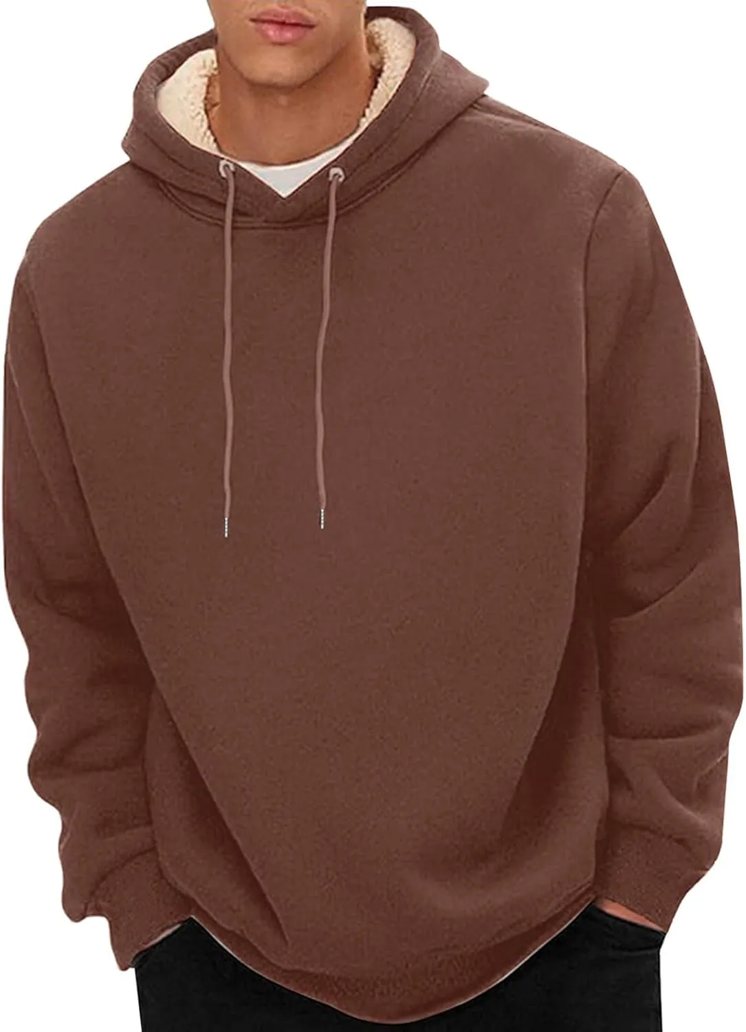 Mens Fleece Sherpa Lined Tracksuit 2 Piece Warm Hoodie Sweatshirts Sweatpants Suit Set Casual Trendy Winter Pullover