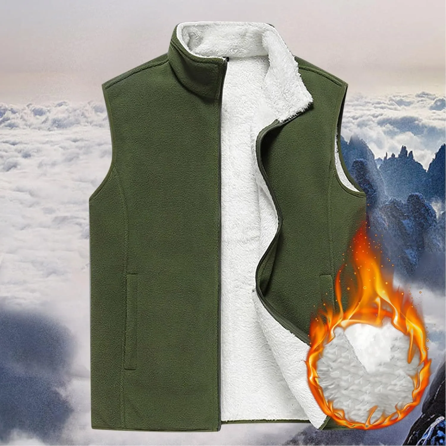 Men's Full-Zip Polar Fleece Vest Lightweight Warm Casual Sleeveless Jacket Fall & Winter Stand Collar Warm Outerwear