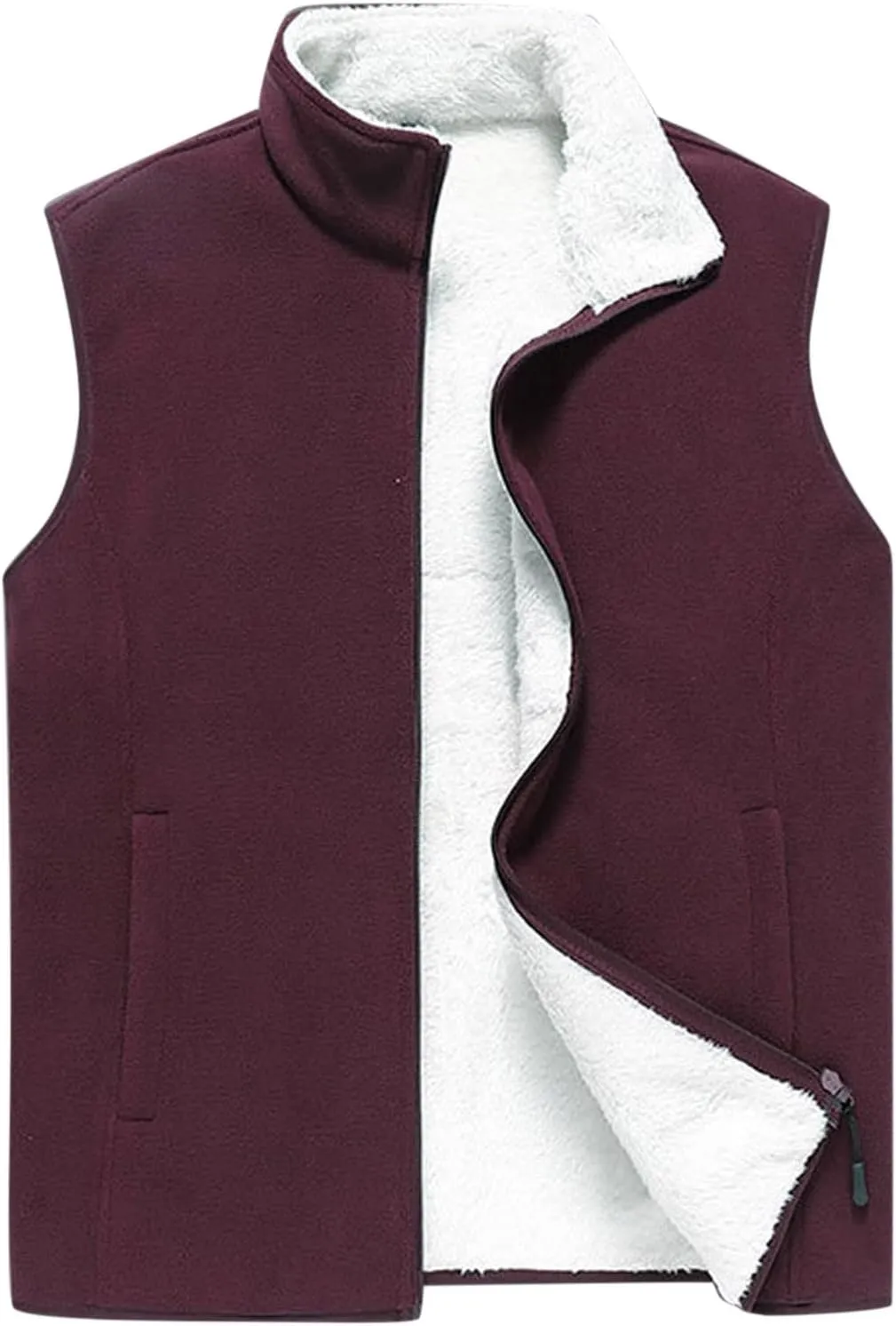 Men's Full-Zip Polar Fleece Vest Lightweight Warm Casual Sleeveless Jacket Fall & Winter Stand Collar Warm Outerwear