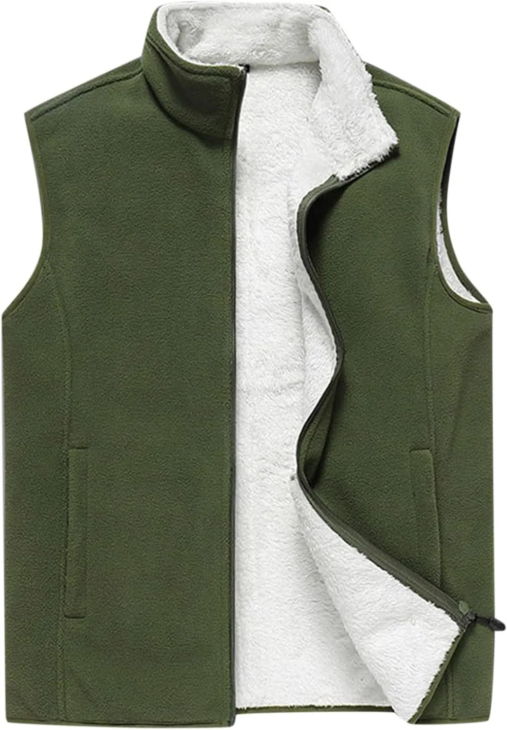 Men's Full-Zip Polar Fleece Vest Lightweight Warm Casual Sleeveless Jacket Fall & Winter Stand Collar Warm Outerwear