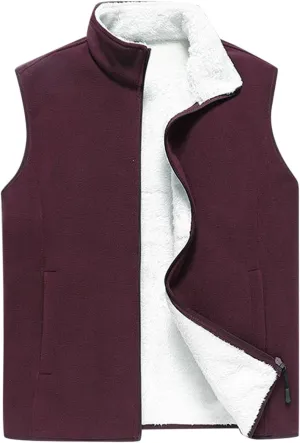 Men's Full-Zip Polar Fleece Vest Lightweight Warm Casual Sleeveless Jacket Fall & Winter Stand Collar Warm Outerwear