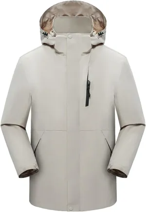 Men's Hooded Jacket Zipper Lightweight Waterproof Outdoor Raincoat Jacket for Hiking Travel Rain Jacket with Pockets