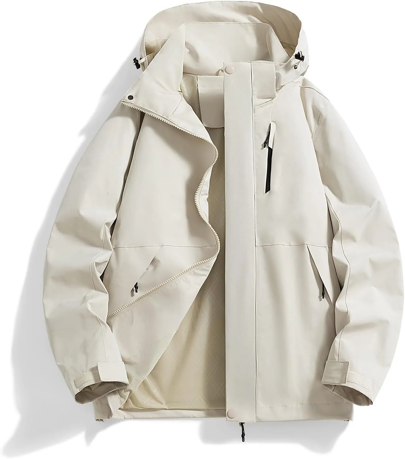 Men's Hooded Jacket Zipper Lightweight Waterproof Outdoor Raincoat Jacket for Hiking Travel Rain Jacket with Pockets