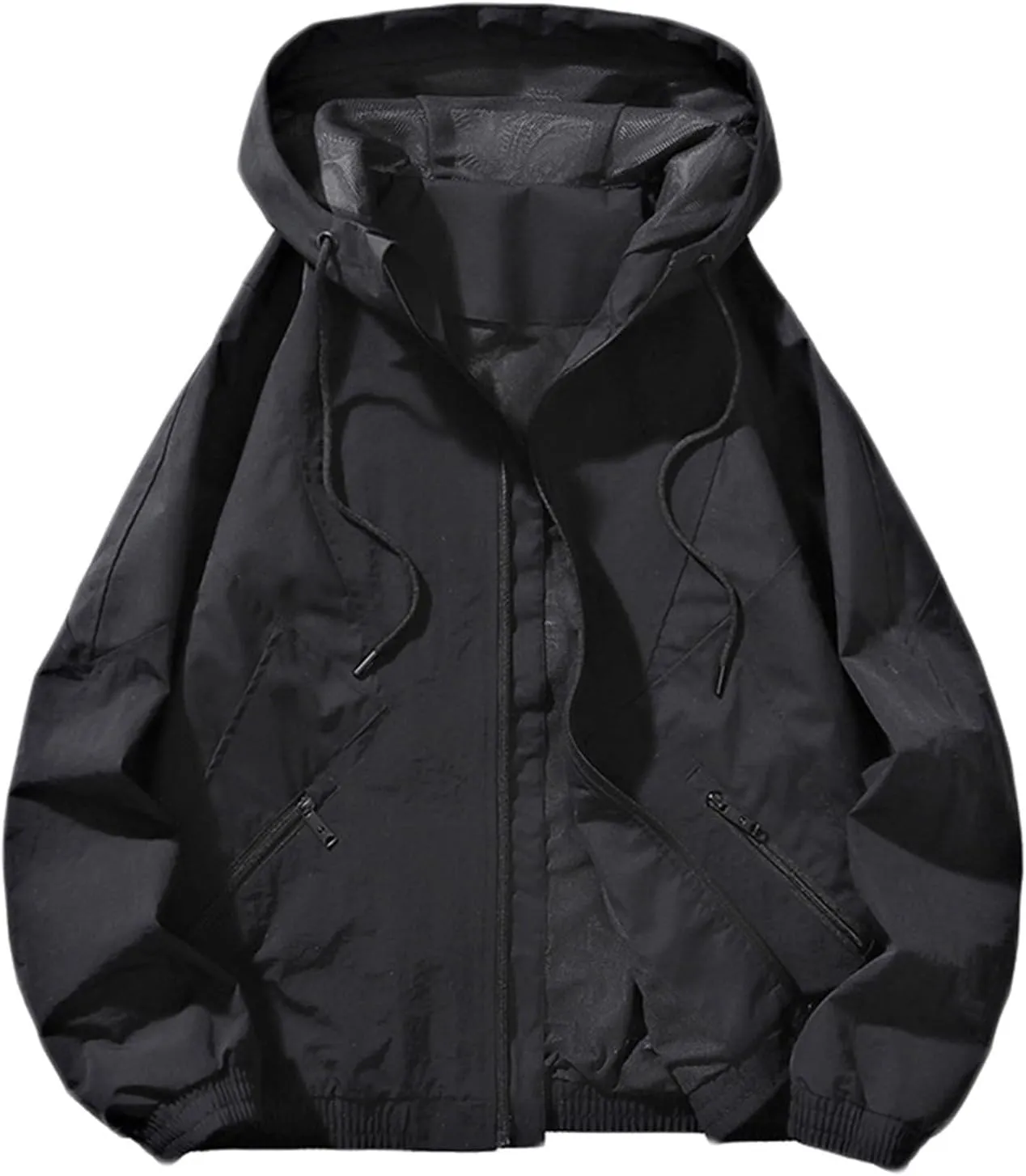 Men's Hooded Jacket Zipper Lightweight Waterproof Outdoor Raincoat Jacket for Hiking Travel Rain Jacket with Pockets