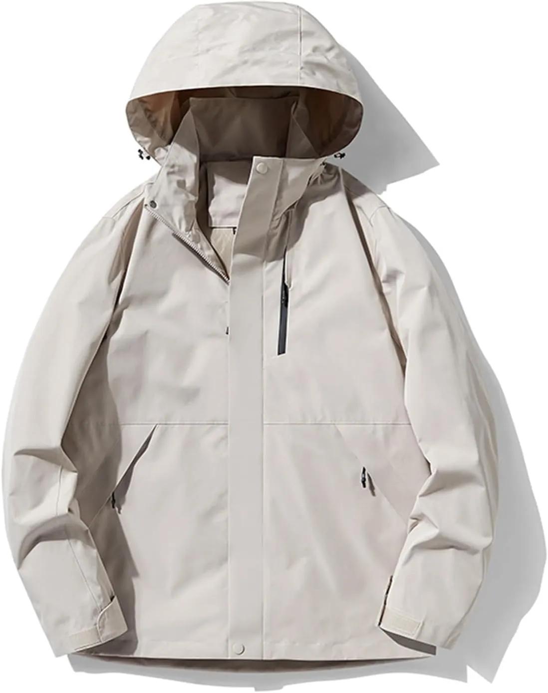 Men's Hooded Jacket Zipper Lightweight Waterproof Outdoor Raincoat Jacket for Hiking Travel Rain Jacket with Pockets