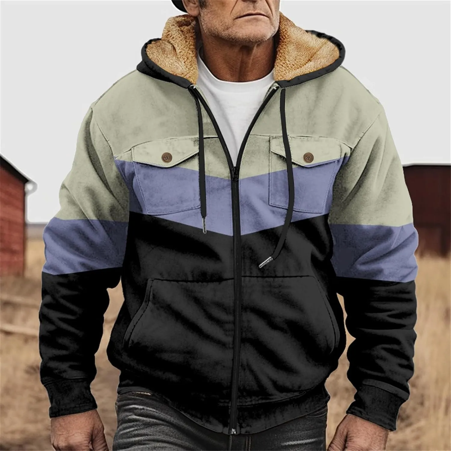 Men's Hoodie Fleece Jacket Winter Warm Thick Jackets Full Zip Heavyweight Casual Coat