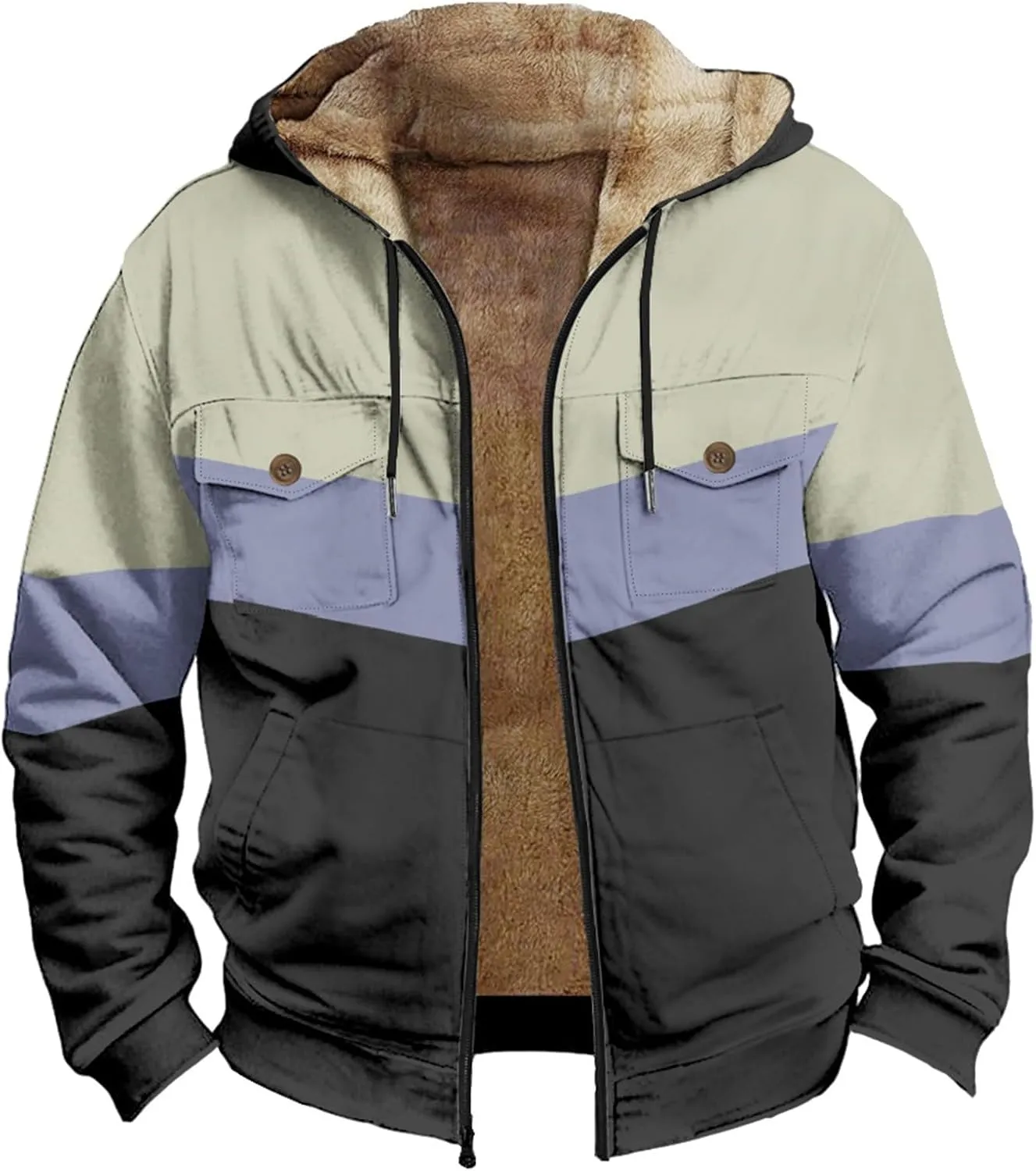 Men's Hoodie Fleece Jacket Winter Warm Thick Jackets Full Zip Heavyweight Casual Coat
