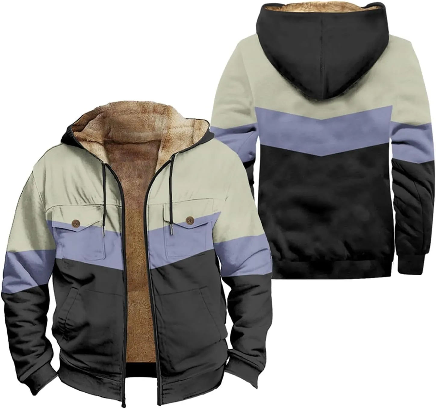 Men's Hoodie Fleece Jacket Winter Warm Thick Jackets Full Zip Heavyweight Casual Coat