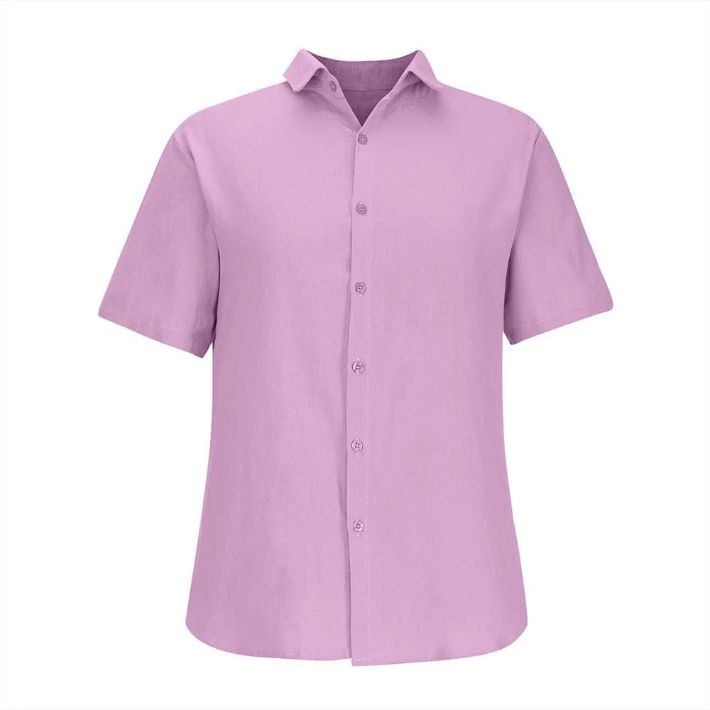 Mens Linen Shirts Casual Fashion Short Sleeve Button Down Shirt Loose Fit Solid Cotton Linen Summer Beach Outfits