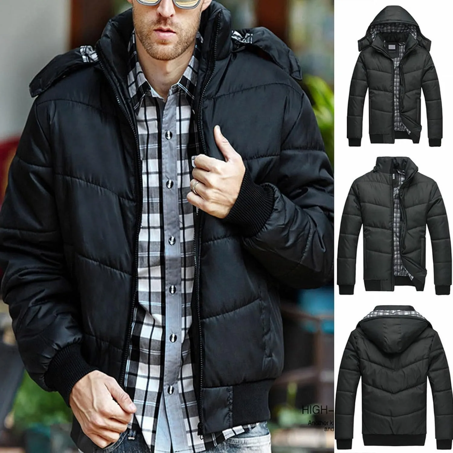 Mens Long Winter Coat Hooded Quilted Warm Parka Jacket Down Coat Winter Warm Down Puffer Jacket Coat for Snow Ski