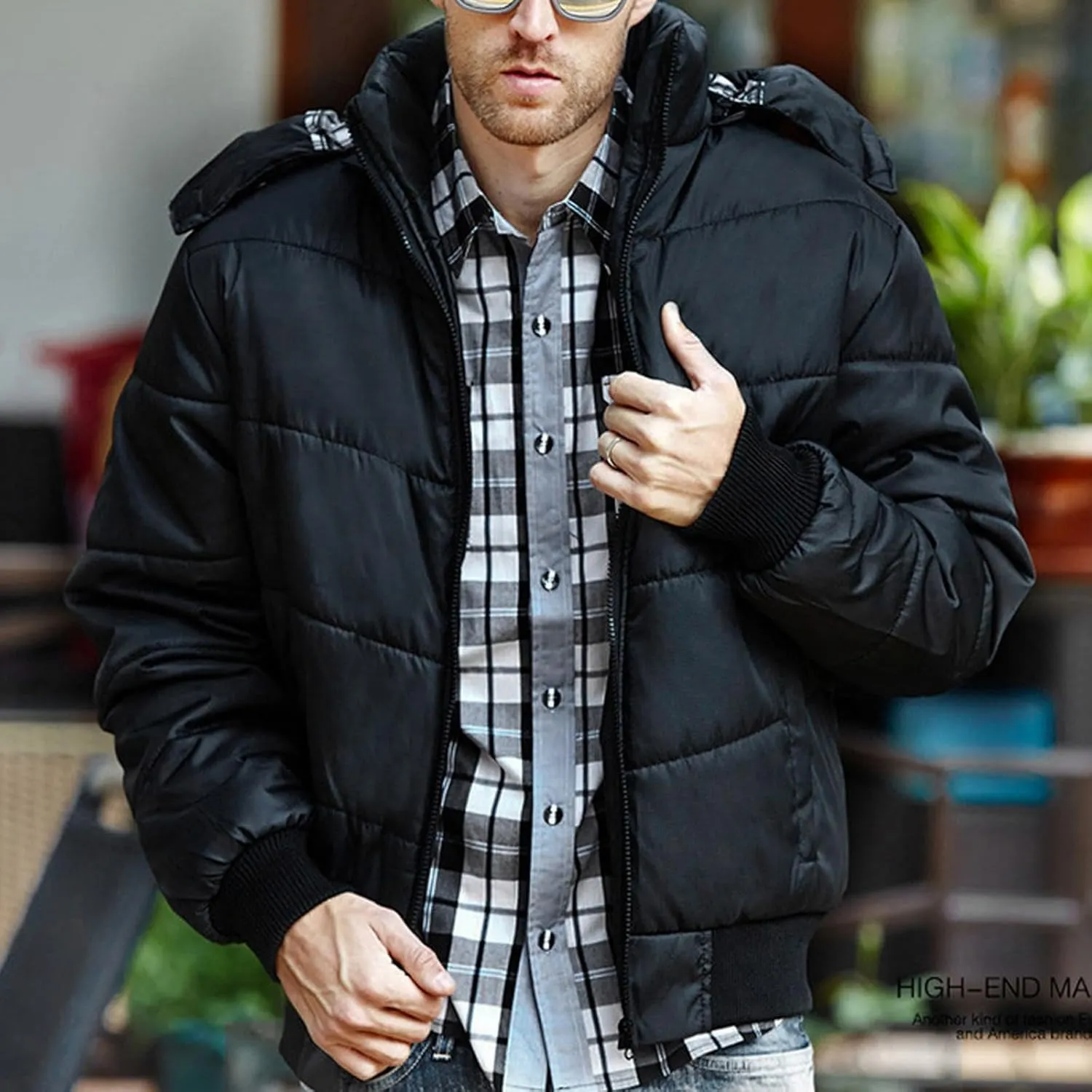Mens Long Winter Coat Hooded Quilted Warm Parka Jacket Down Coat Winter Warm Down Puffer Jacket Coat for Snow Ski