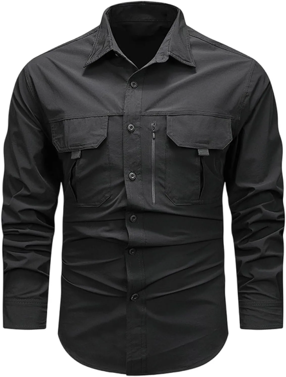 Mens Military Shirts Lightweight Tactical Work Shirt Cotton Button Cargo Shirt Loose Fit Outdoor Hiking Fishing Shirt