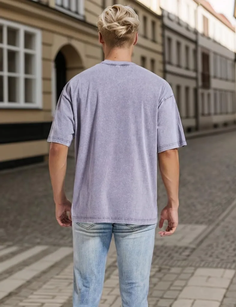 Men's Oversized Cotton T-Shirts Unisex Vintage Streetwear Tee Loose Fit Casual Shirt Gym Lounge Wear