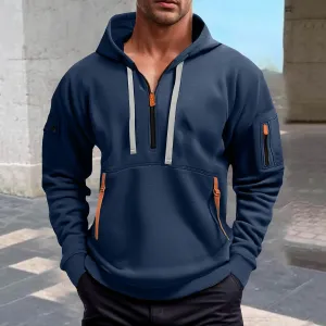 Men's Quarter Zip Pullover Men Long Sleeve Workout Hoodie Vintage Tactical Jacket Winter Sweater Coats