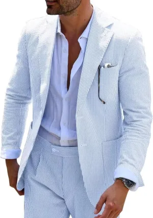 Mens Seersucker Suits Grooms Sear Sucker Suit for Summer Wedding Mens Formal Suits Slim Fit