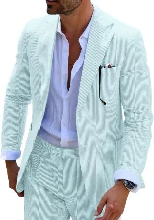 Mens Seersucker Suits Grooms Sear Sucker Suit for Summer Wedding Mens Formal Suits Slim Fit
