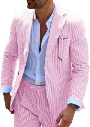 Mens Seersucker Suits Grooms Sear Sucker Suit for Summer Wedding Mens Formal Suits Slim Fit